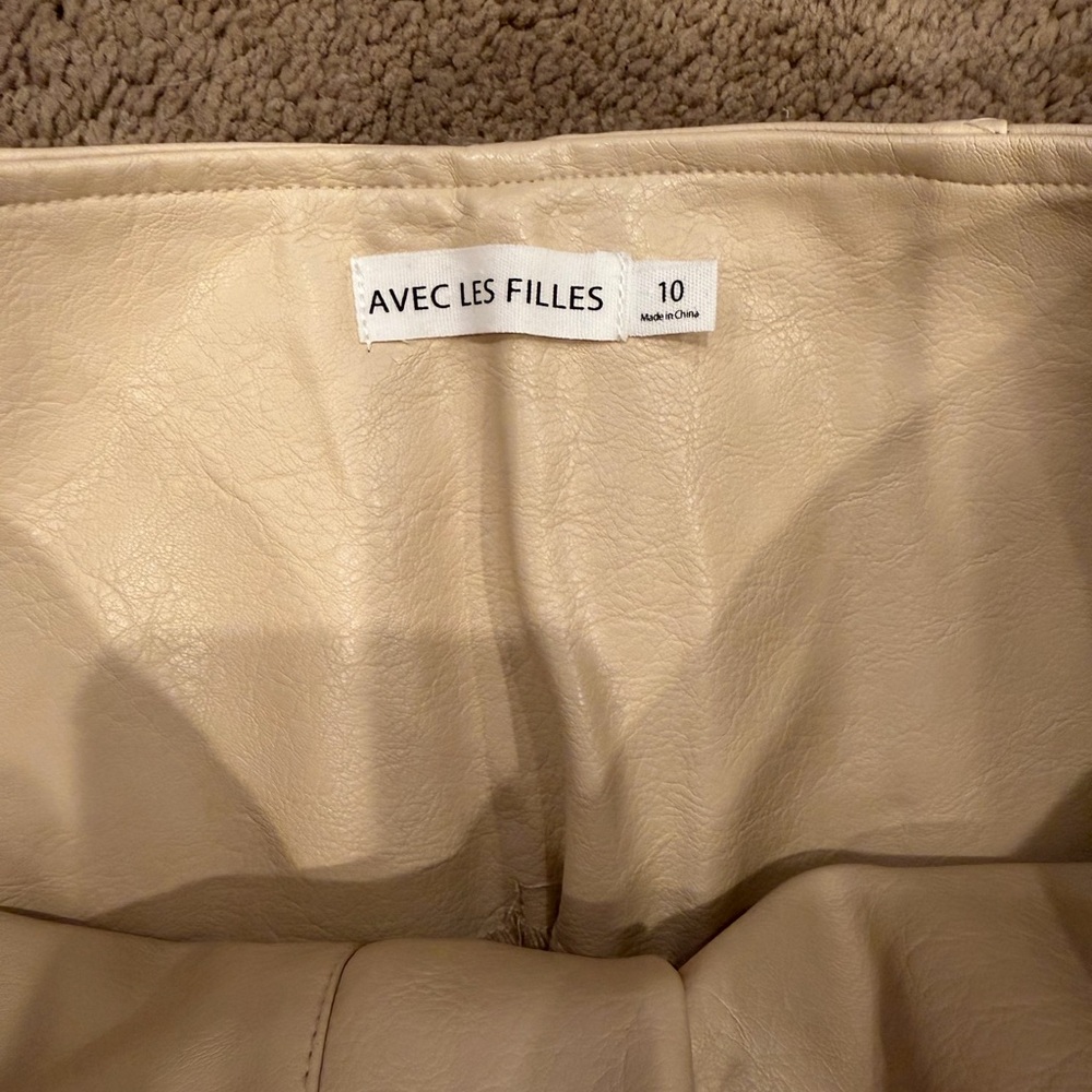 Avec Les Filles Beige Faux Leather Chinos - Picture 2 of 3
